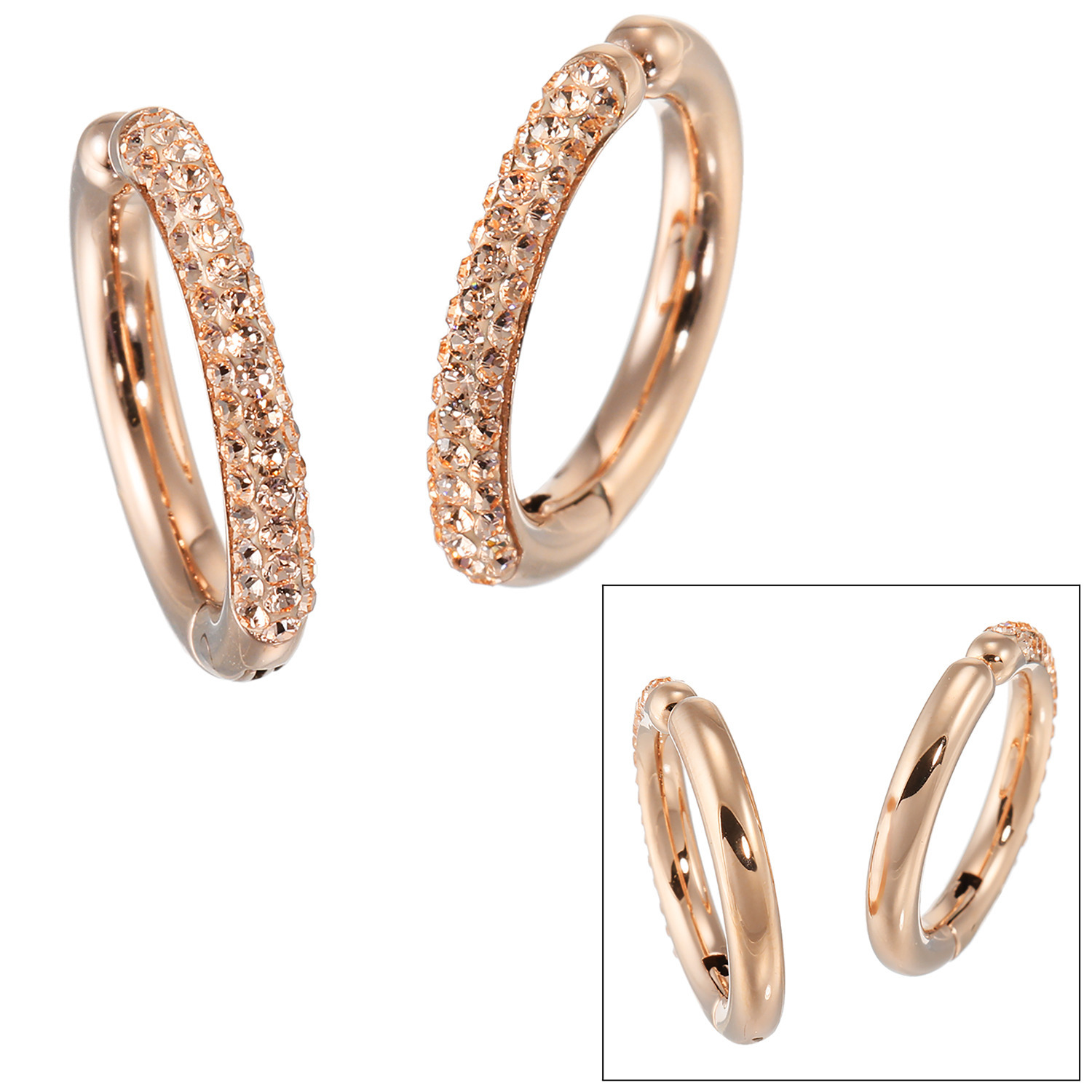 エービーステン ステンレス クリスタルガラス ２ウェイ　ラウンドフープ イヤリング／ピアス