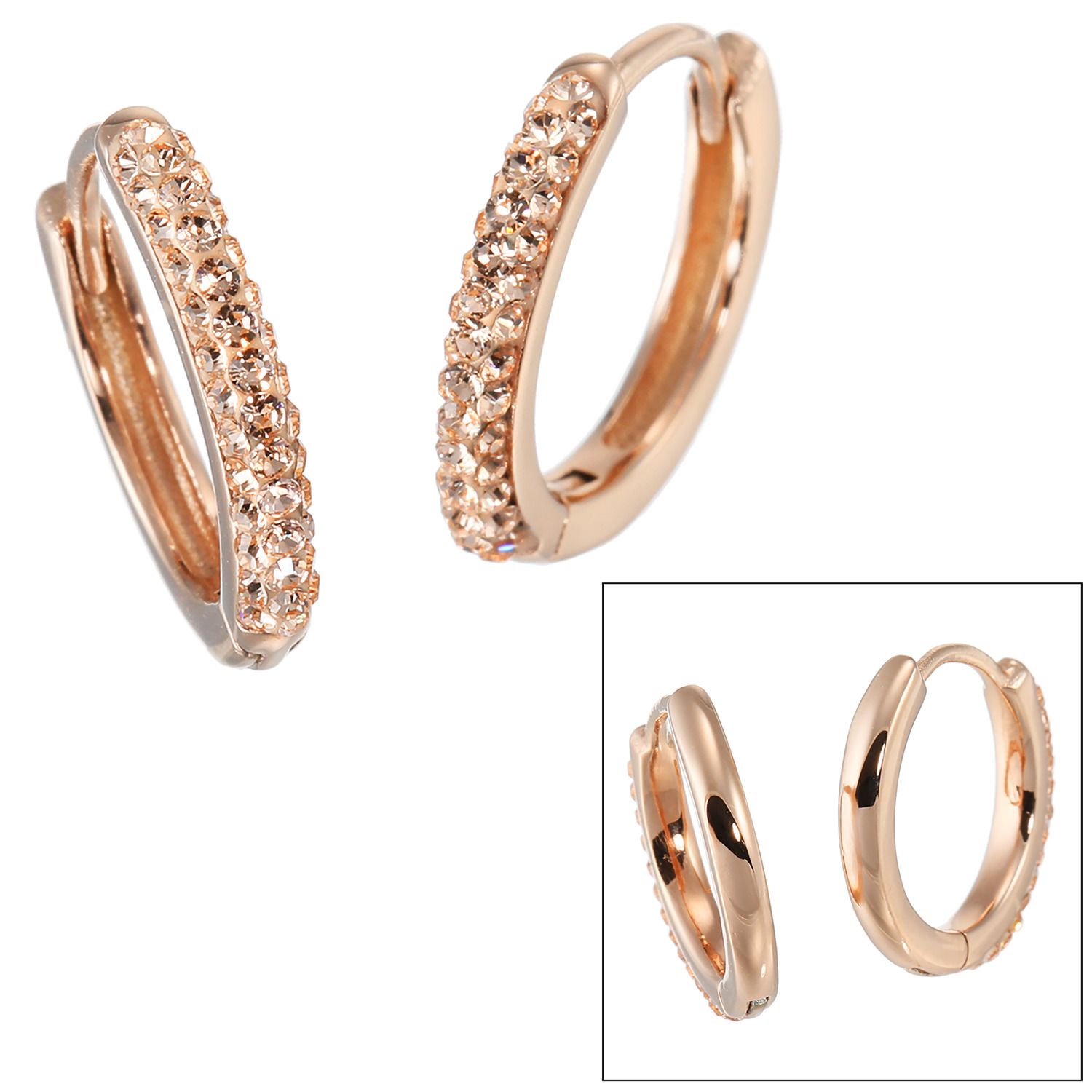 エービーステン ステンレス クリスタルガラス ２ウェイ　ラウンドフープ イヤリング／ピアス