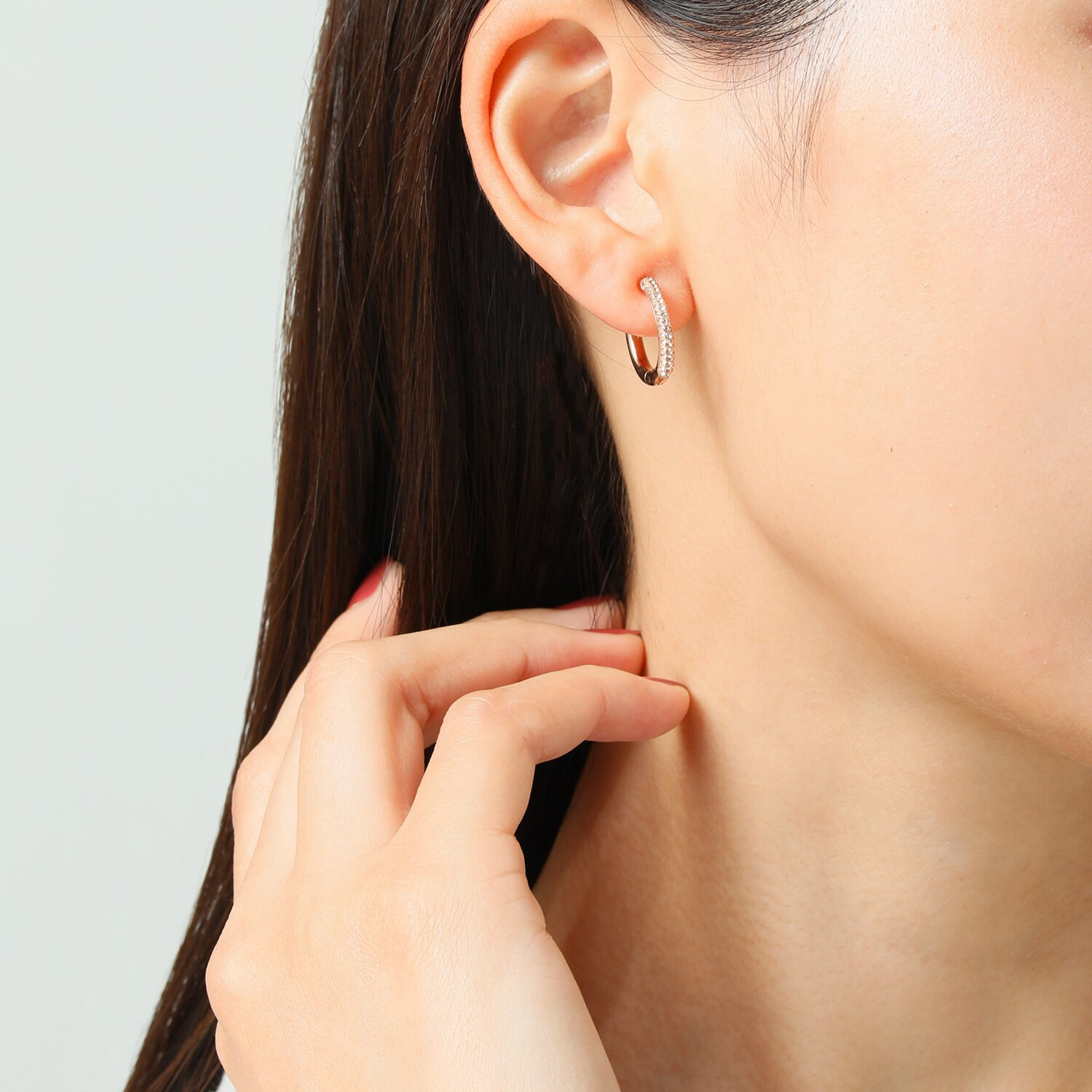 エービーステン ステンレス クリスタルガラス ２ウェイ　ラウンドフープ イヤリング／ピアス