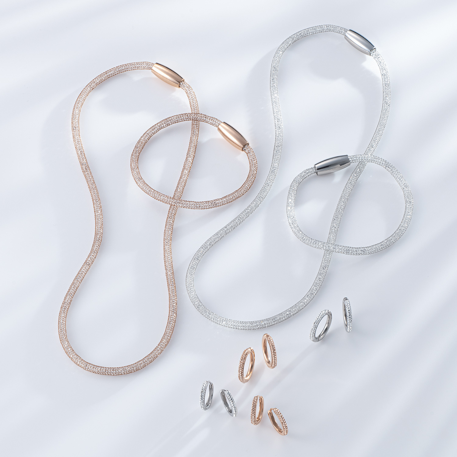 エービーステン ステンレス クリスタルガラス ２ウェイ　ラウンドフープ イヤリング／ピアス