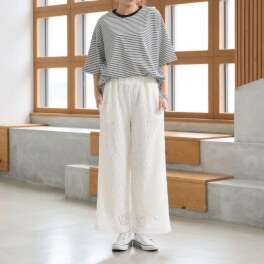 アトリエール 花柄レース セミワイドパンツ
