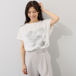 アズイズ　ビーマイセルフ バイ　ネイチャーズ 刺しゅう使い フレンチスリーブＴシャツ