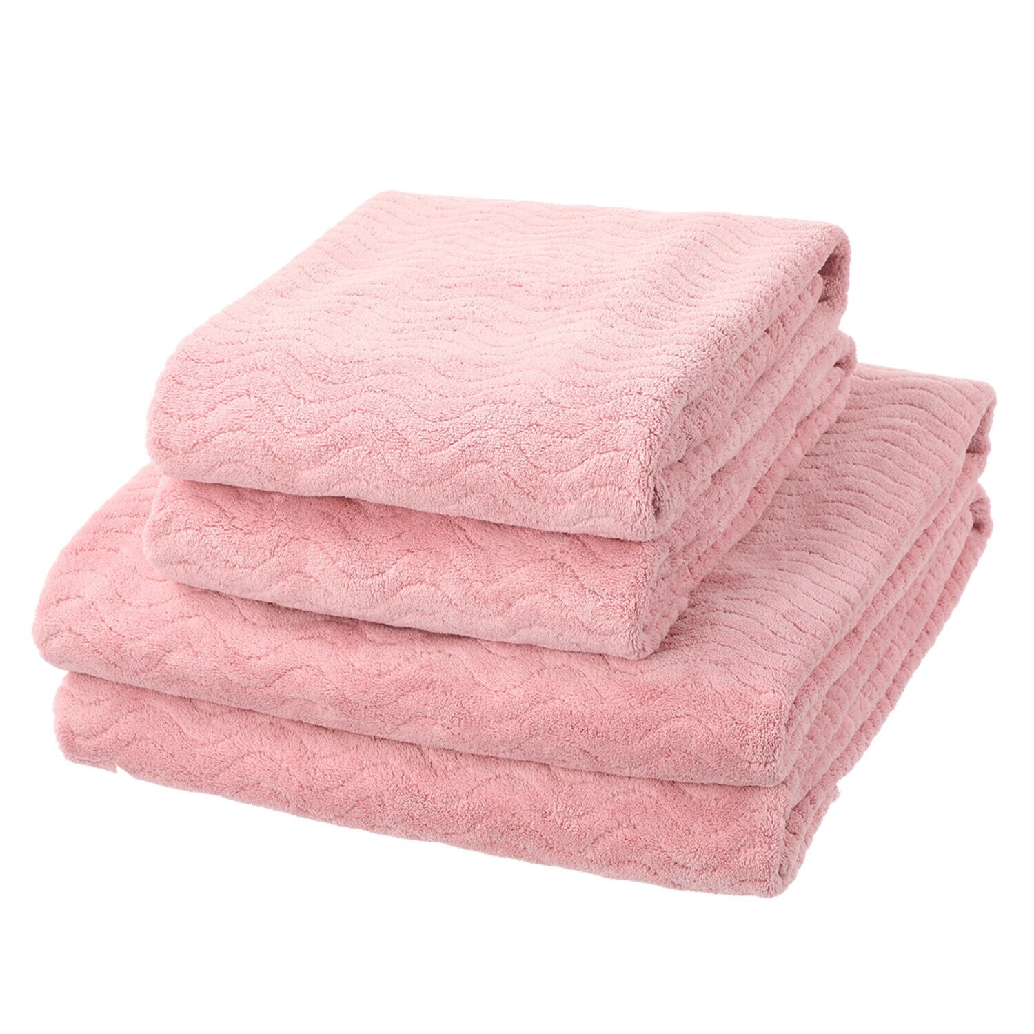 吸水美神 吸水力抜群！ ふわふわ全身タオル＆ ヘアータオル 各２枚同色セット