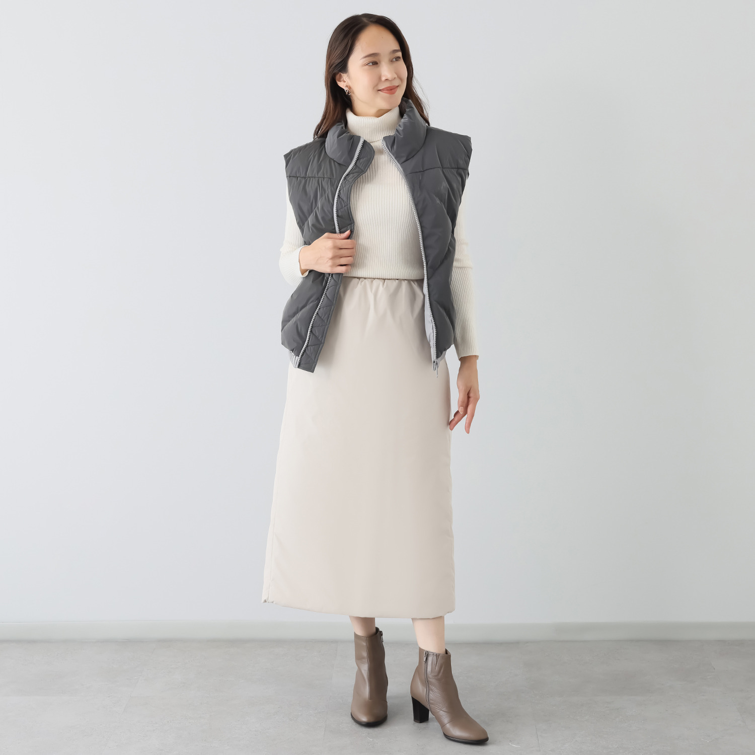 スタイルフライ 薄中綿入り サイドポケット付 ウエストゴム タイトスカート