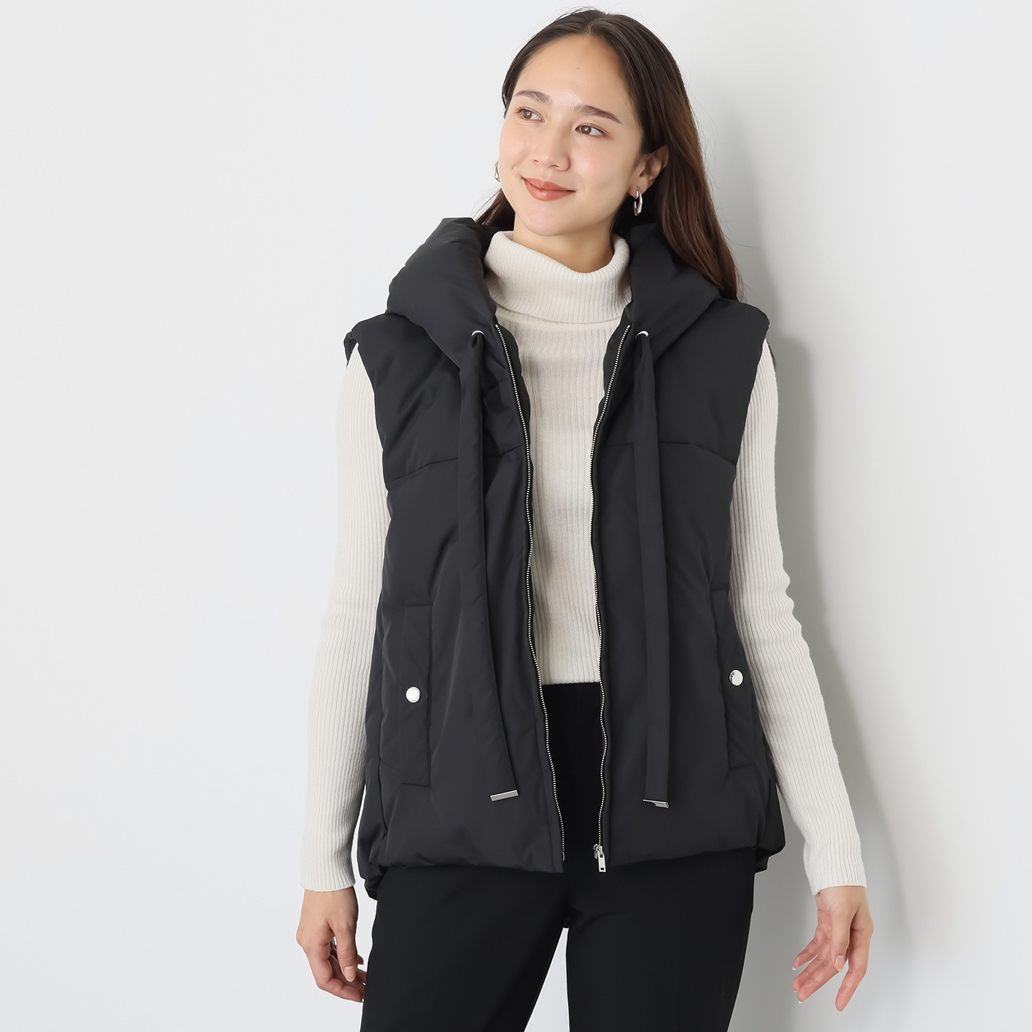 スタイルフライ ロングドロストフード付 裾アレンジ ダウンベスト