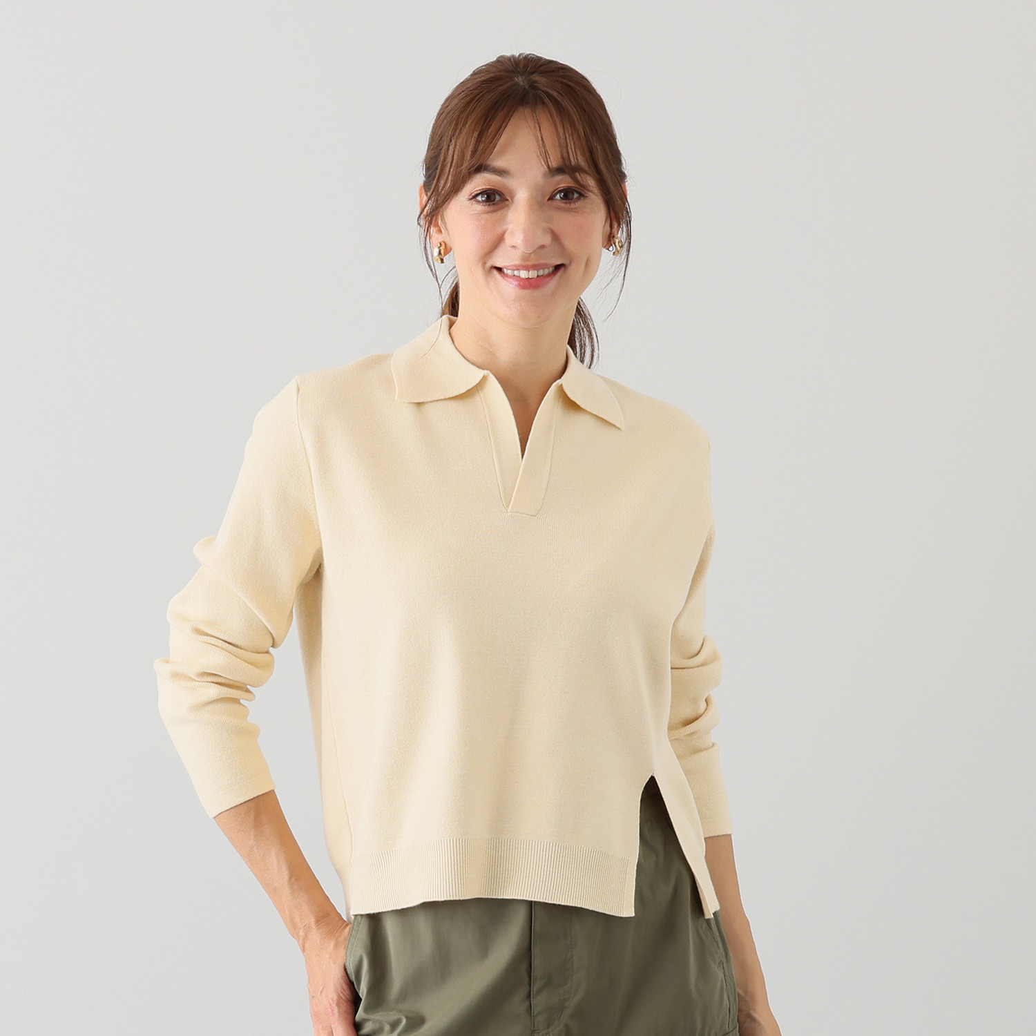 シャビージェンティール 襟付スキッパー ニットプルオーバー