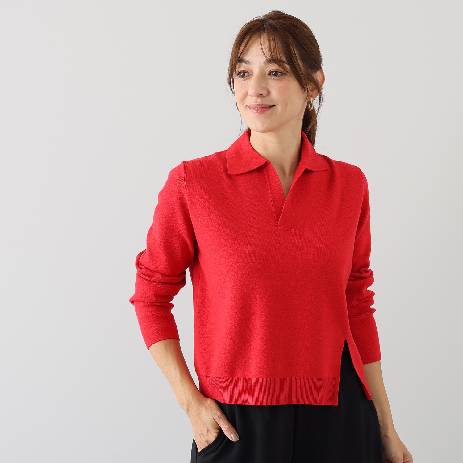 シャビージェンティール 襟付スキッパー ニットプルオーバー