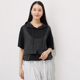 レミアフォー 異素材ミックス フード付Ｔシャツ