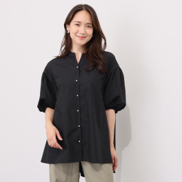 リサリサ パール調ボタンアクセント 袖コンシャス チュニックブラウス