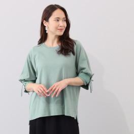 リサリサ コットンスムース 袖コンシャス リボンアクセント プルオーバー