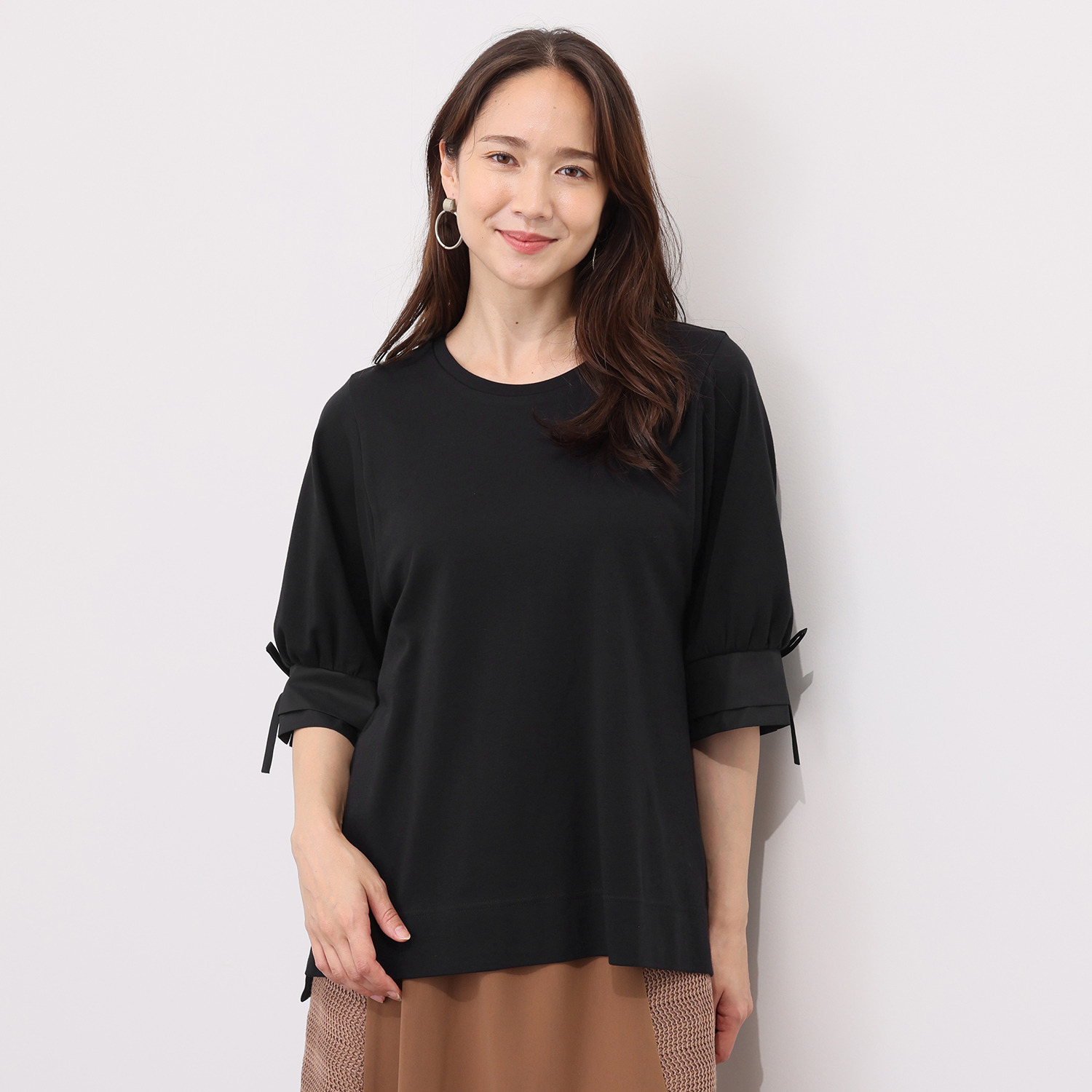 リサリサ コットンスムース 袖コンシャス リボンアクセント プルオーバー