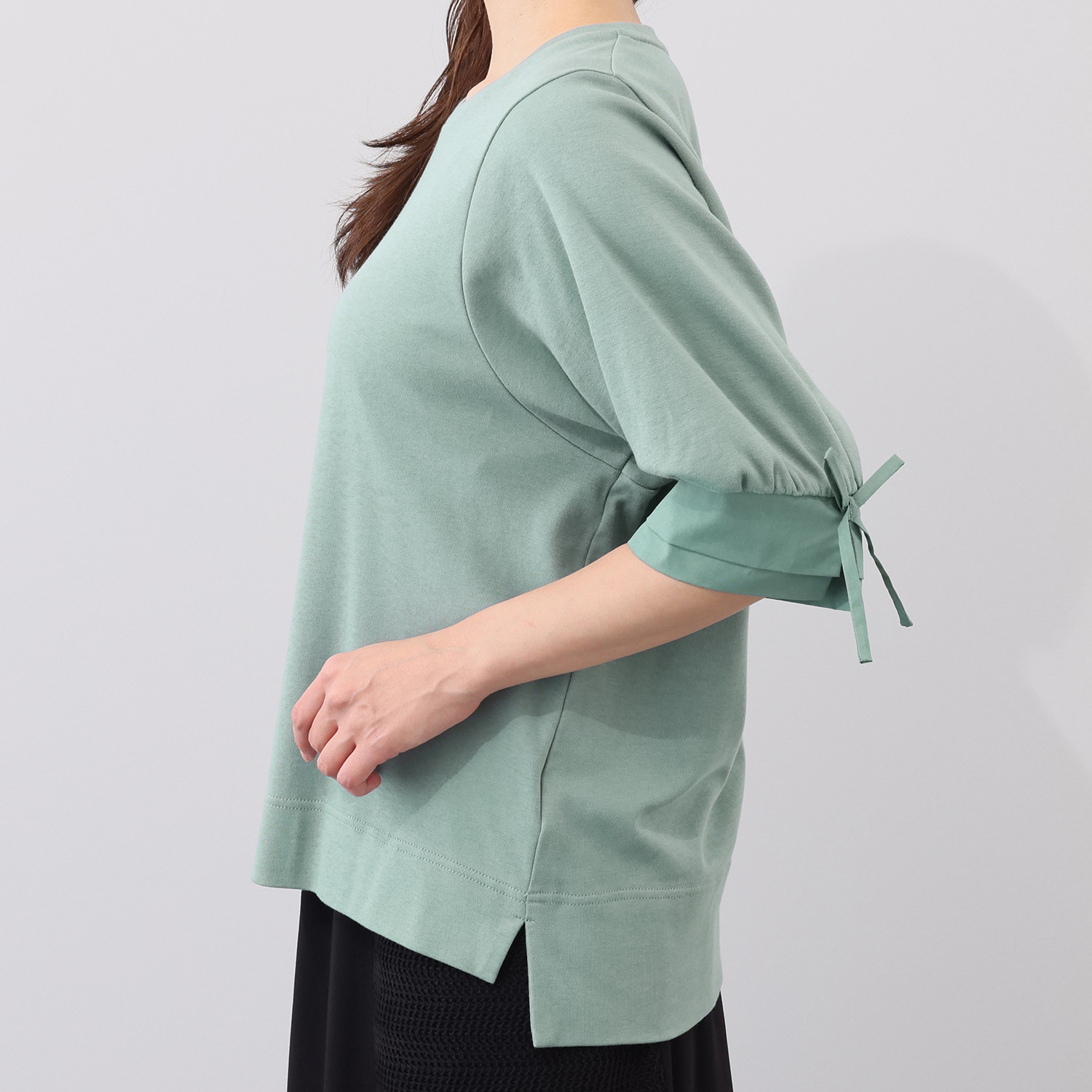 リサリサ コットンスムース 袖コンシャス リボンアクセント プルオーバー