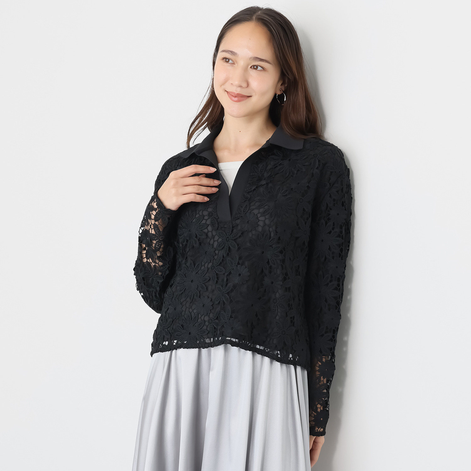 元町ゼラール 華やかリッチ 総レース 襟ニットプルオーバー