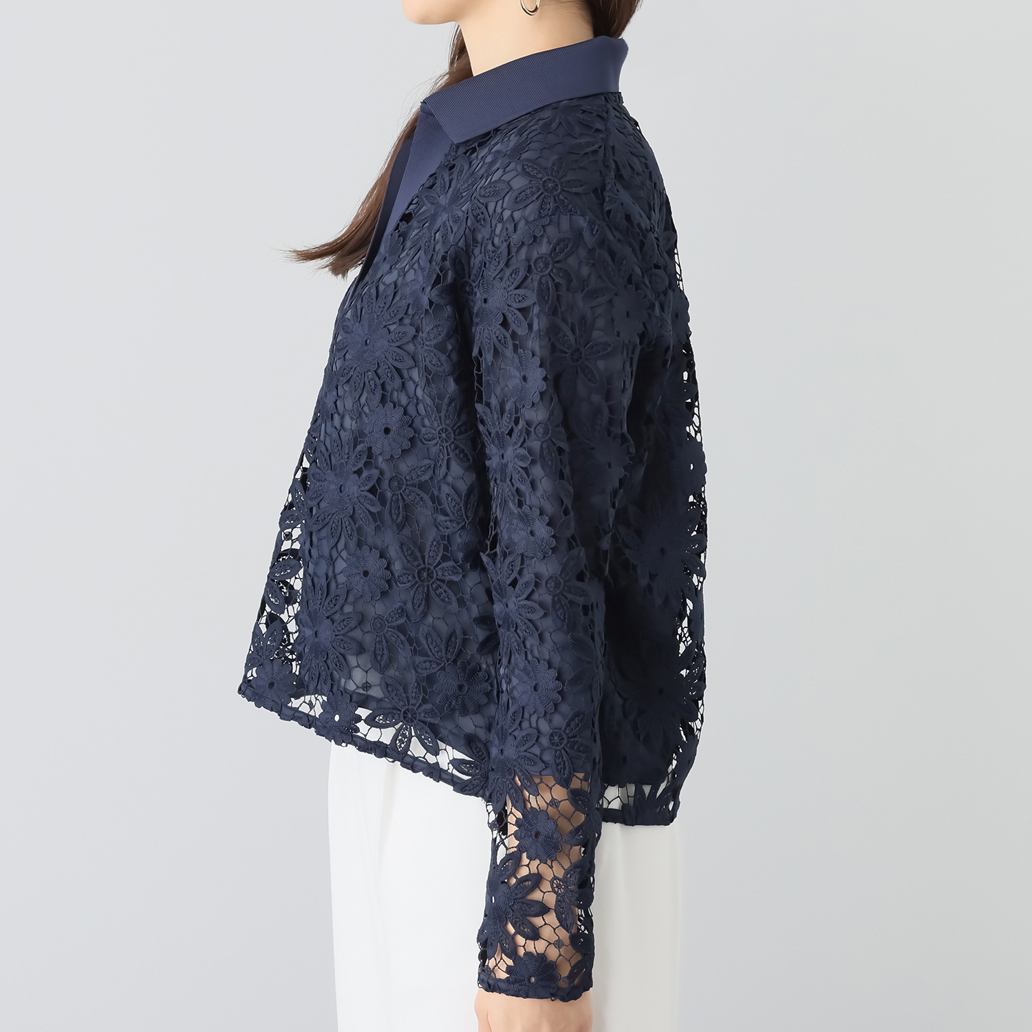 元町ゼラール 華やかリッチ 総レース 襟ニットプルオーバー