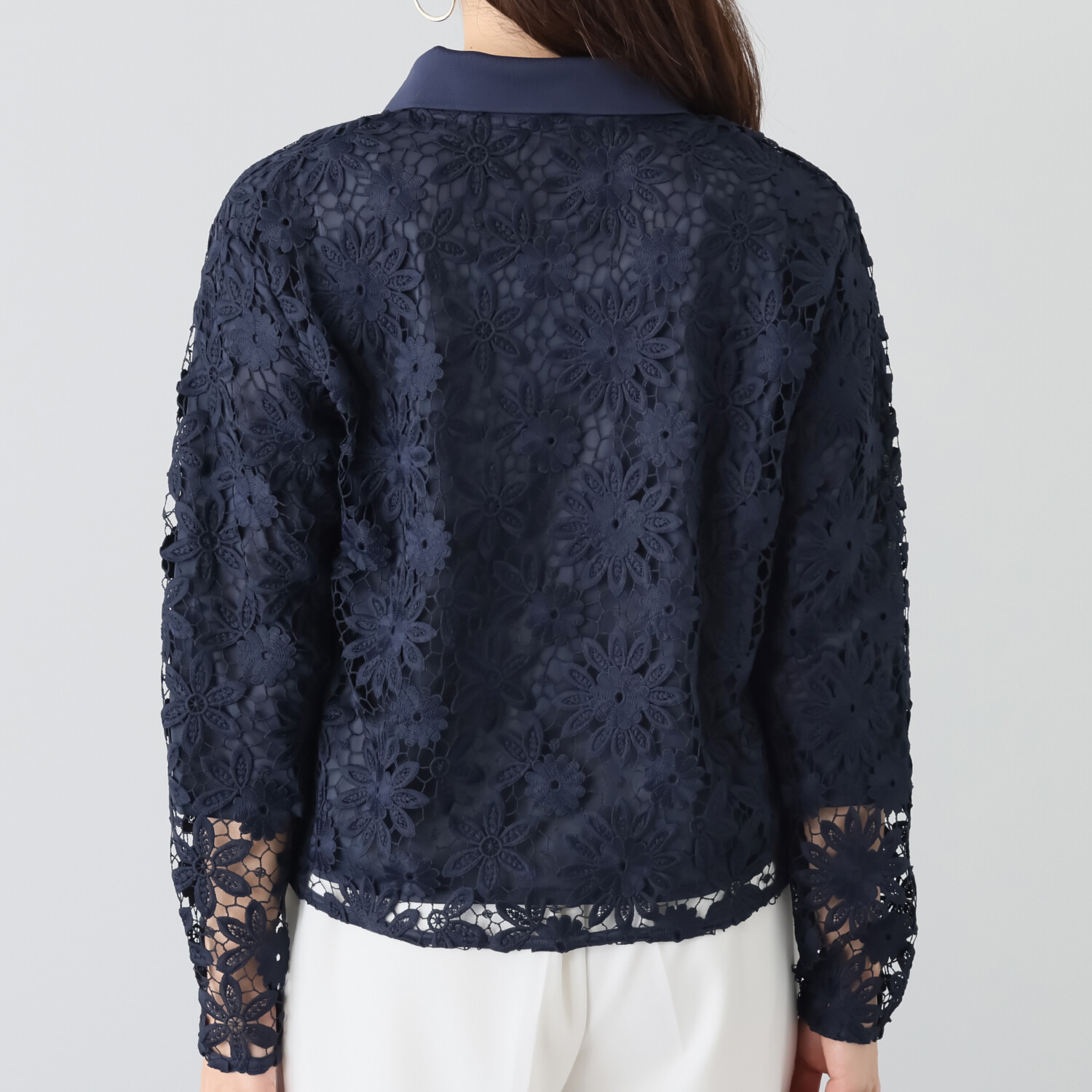 元町ゼラール 華やかリッチ 総レース 襟ニットプルオーバー