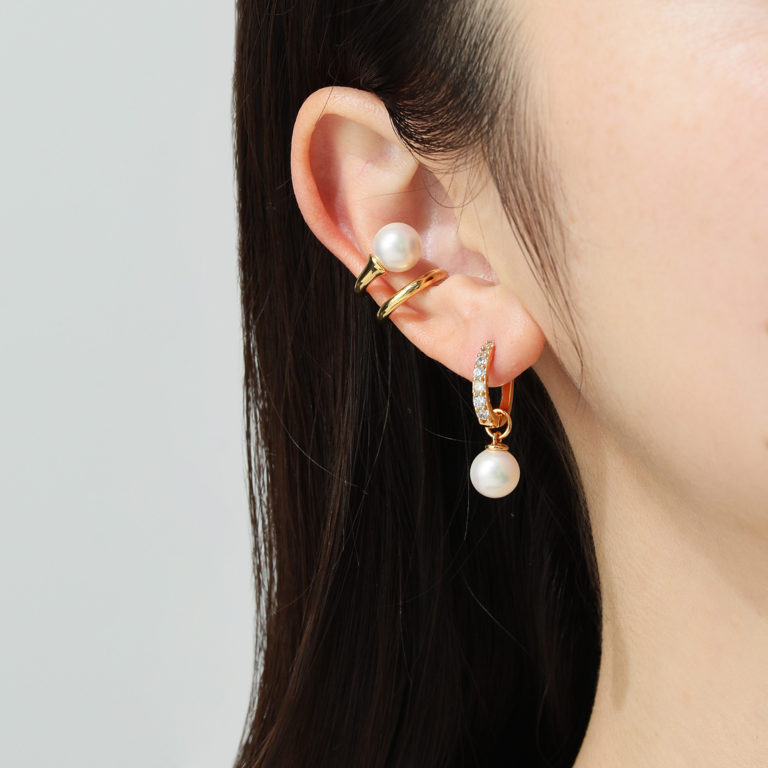 プレミアムパール 泉州の職人技 貝パール＆ＣＺ チャーム付　２ウェイ イヤリング／ピアス