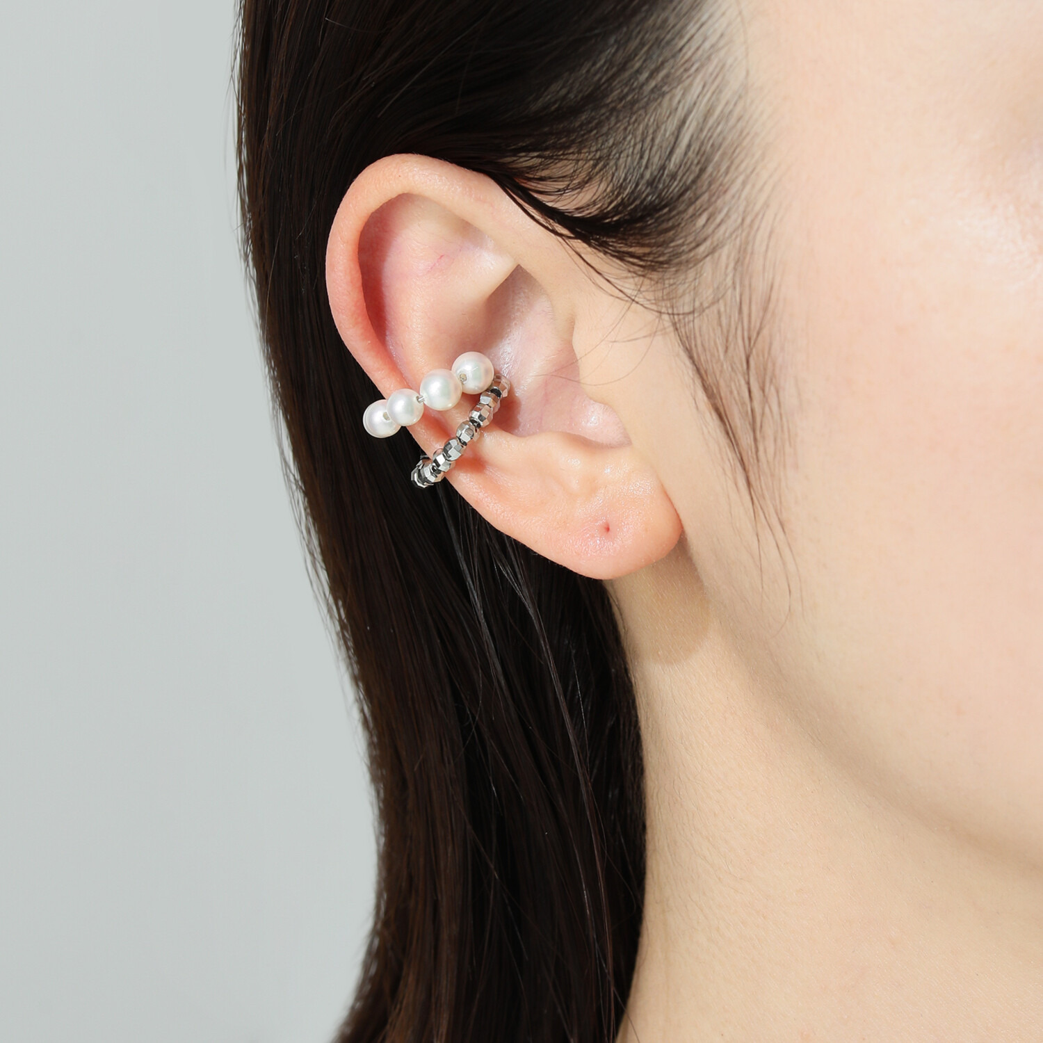 プレミアムパール 泉州の職人技 ベビー貝パール＆ ミラーボール 片側用イヤーカフ ２点セット