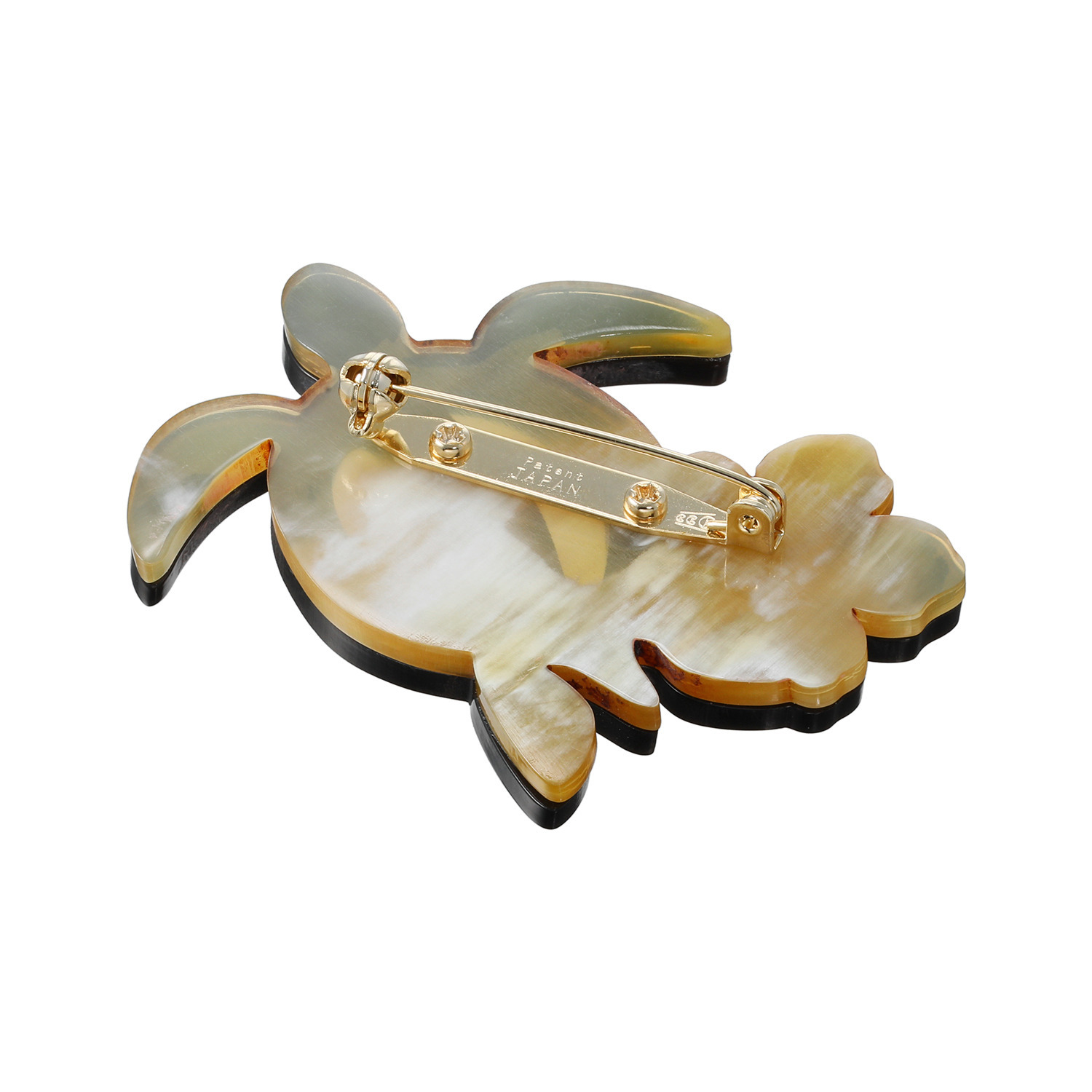 グレイスモア 水牛 ハワイアンデザイン バイカラー ホヌ＆プルメリア ブローチ
