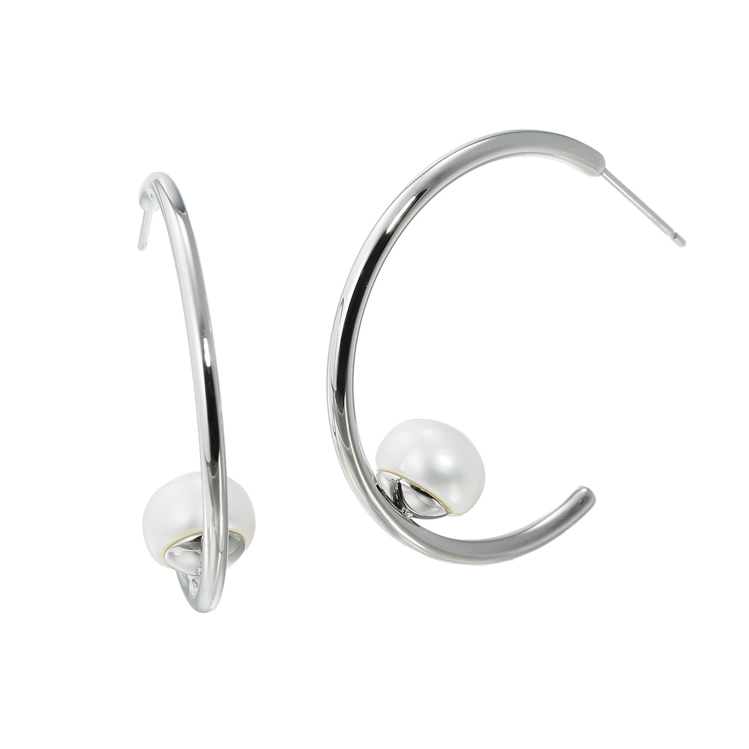 ラフィナリスタ サージカルステンレス 淡水パールアクセント フープピアス