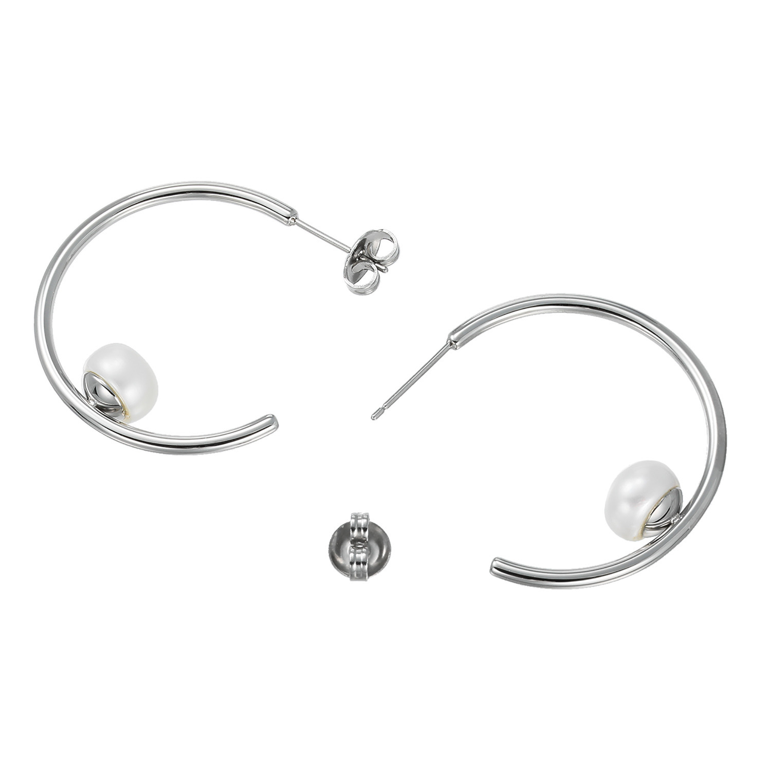 ラフィナリスタ サージカルステンレス 淡水パールアクセント フープピアス