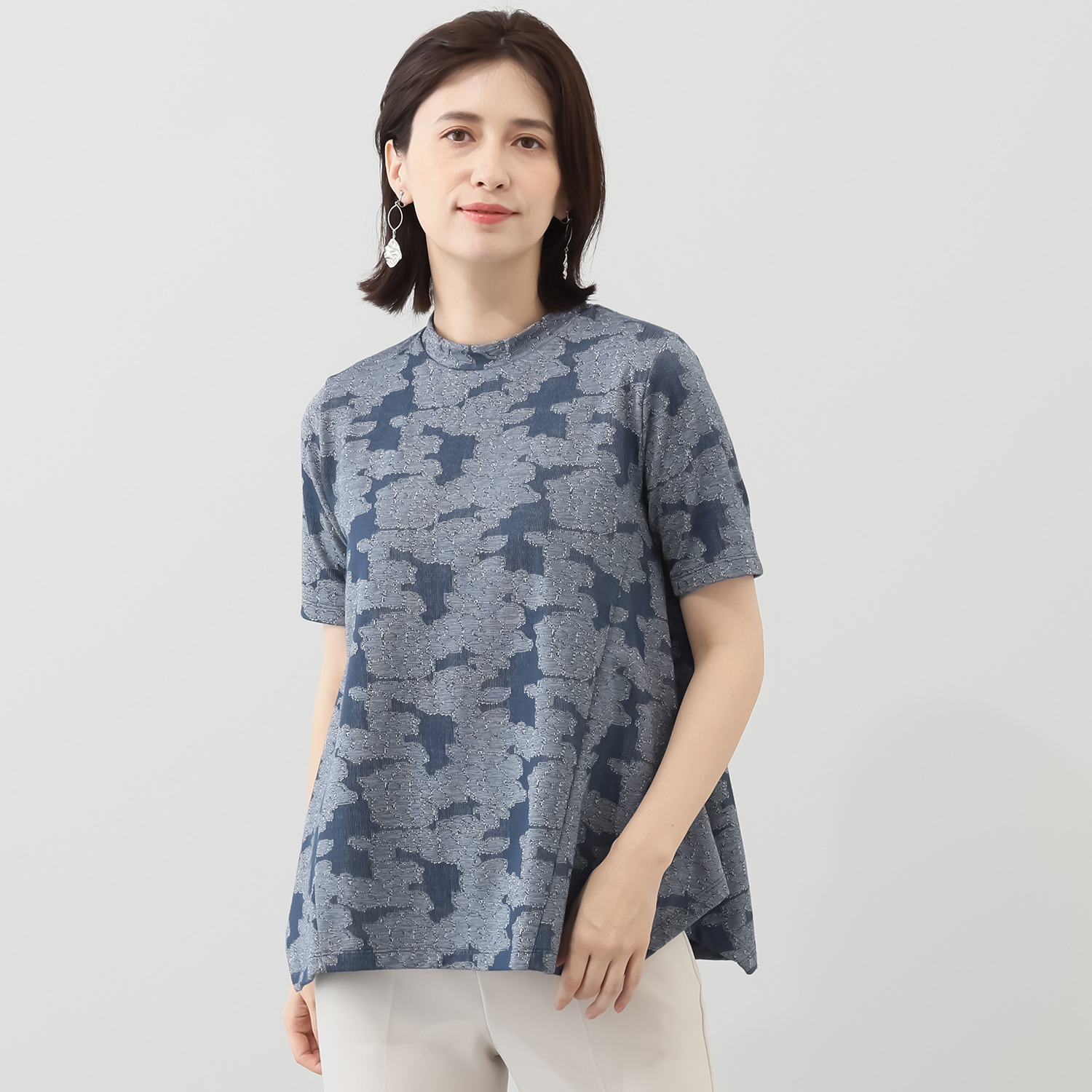 プレンディソール 花柄タックジャガード 半袖プルオーバー