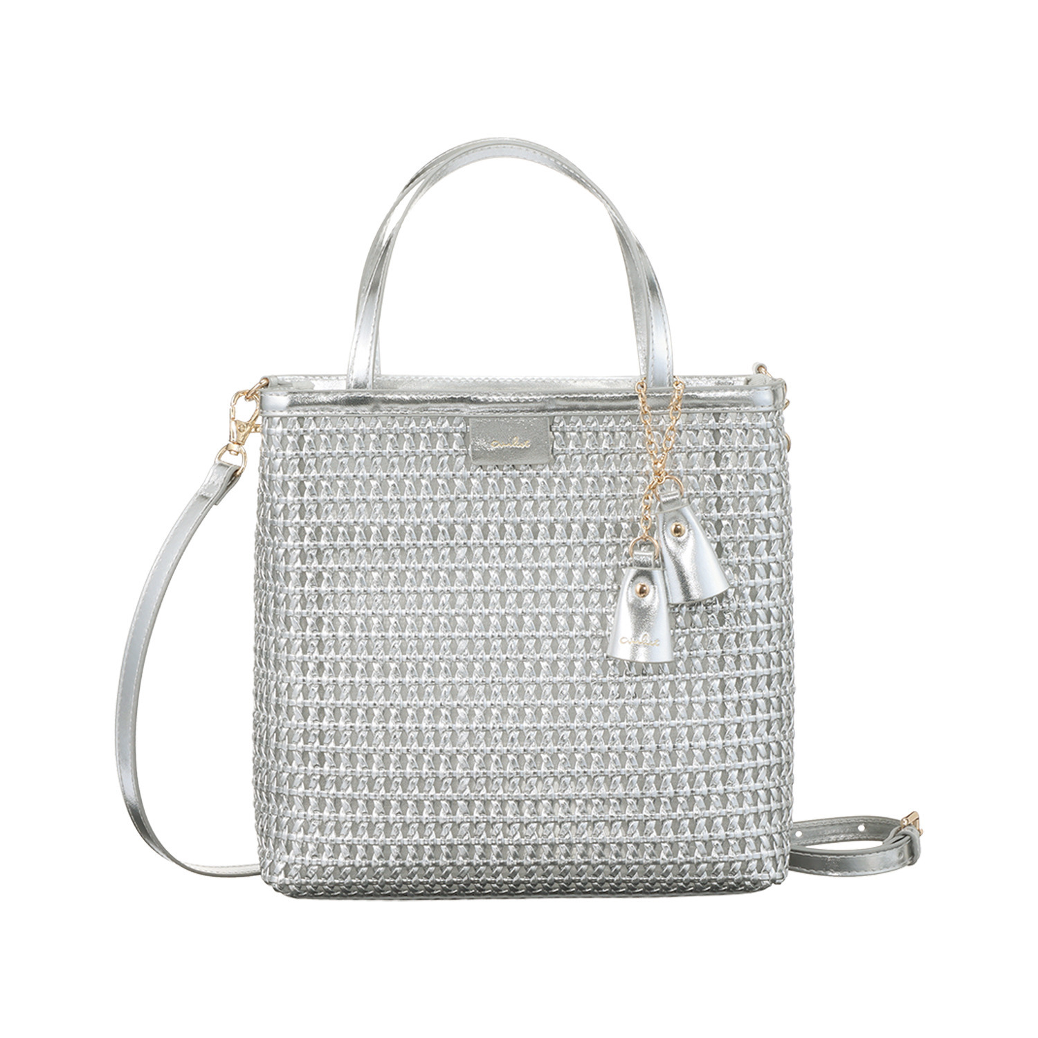 ビジューバイエアリスト ツインベルチャーム付 セミシアーメッシュ ２ウェイトートバッグ