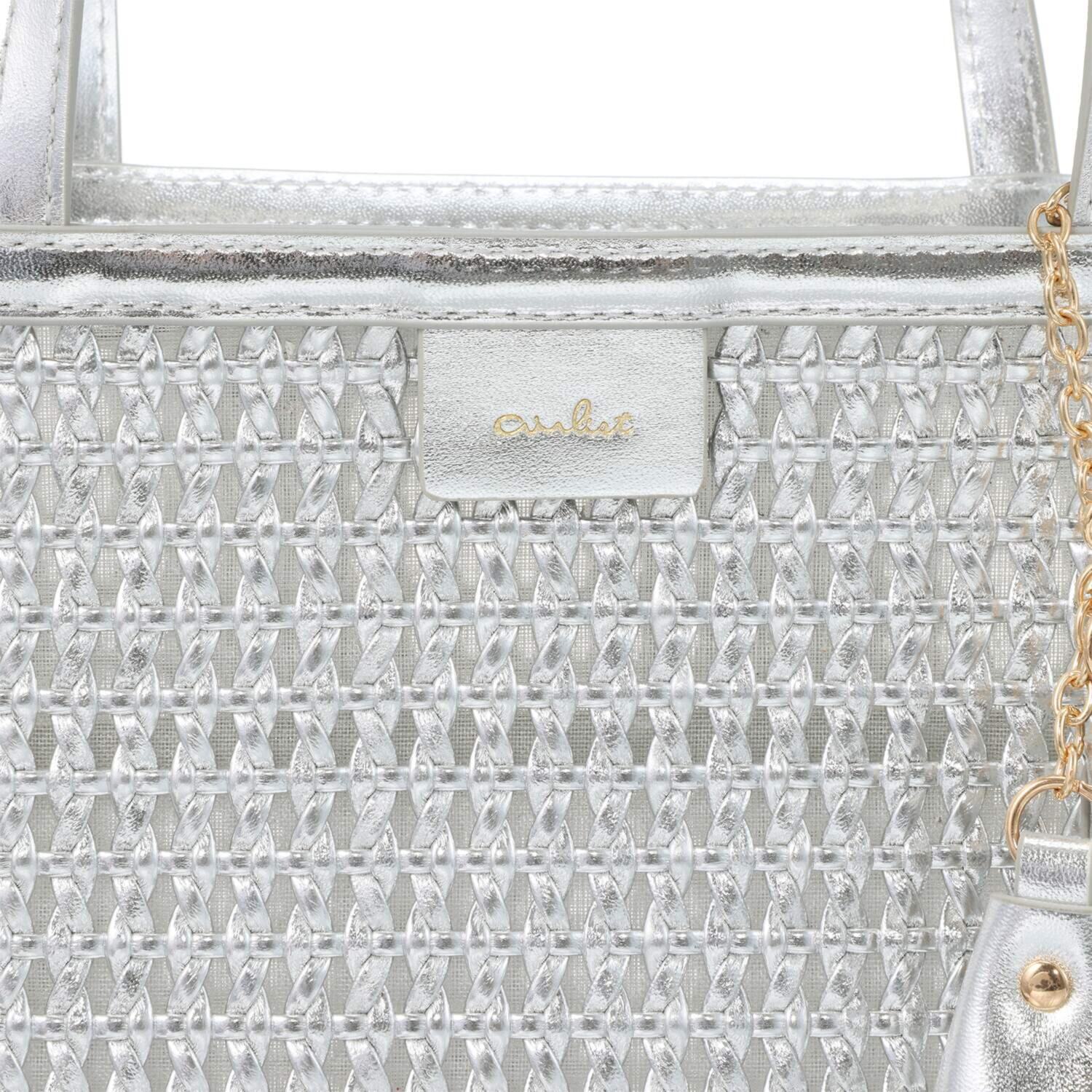 ビジューバイエアリスト ツインベルチャーム付 セミシアーメッシュ ２ウェイトートバッグ