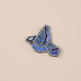 ラジュー 手刺しゅう マグネットブローチ “青い色の鳥”