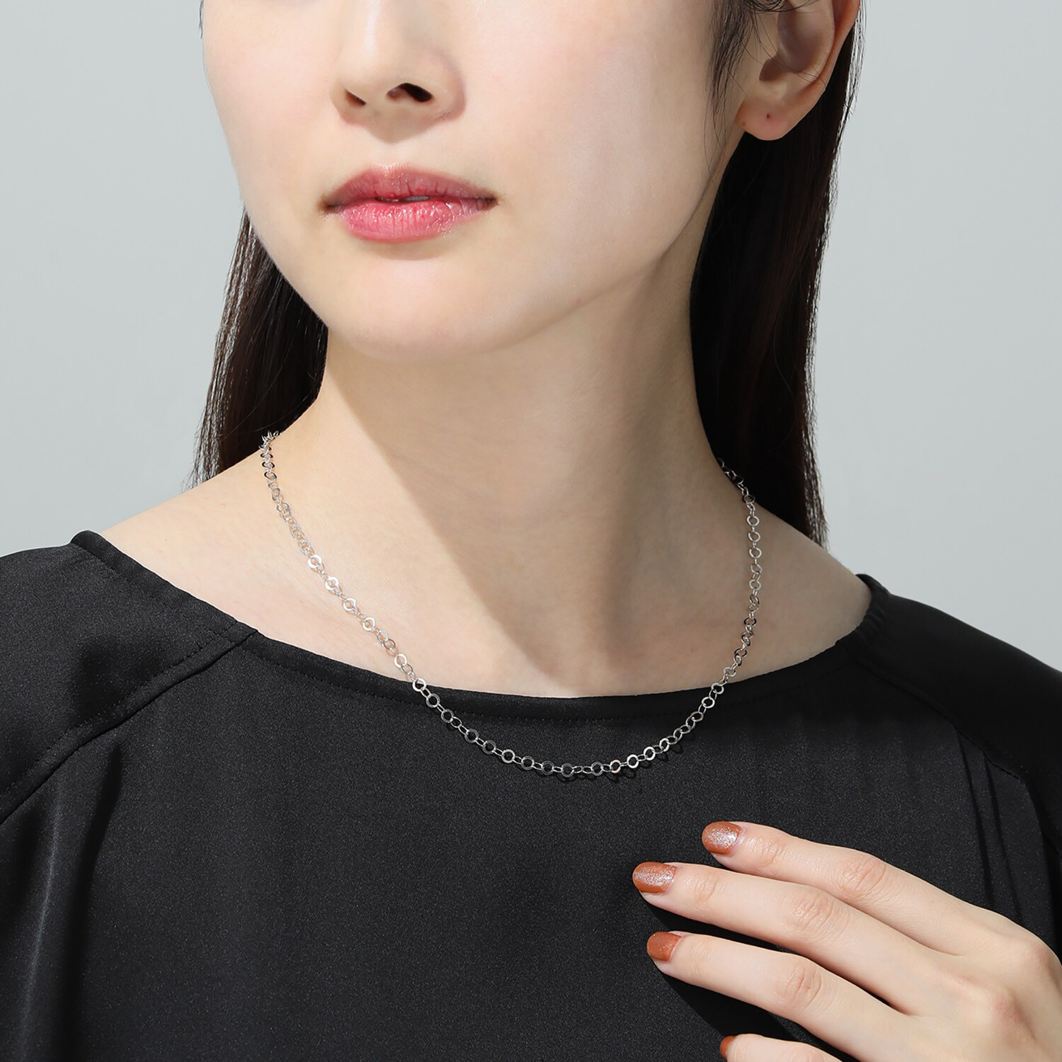 エクセラ イタリアン・シルバー ２層コーティング サークルフラットチェーン ネックレス