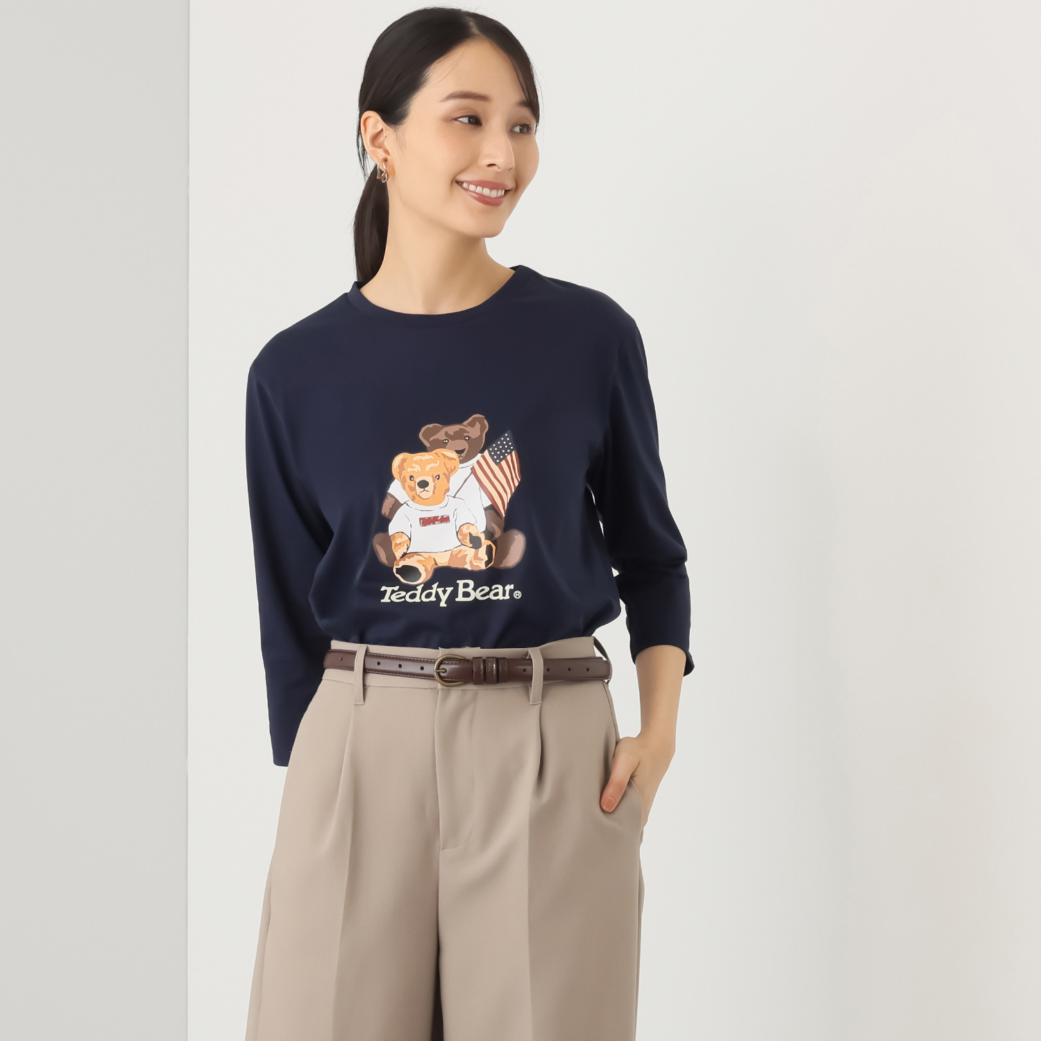 テディベア 七分袖 プリントプルオーバー