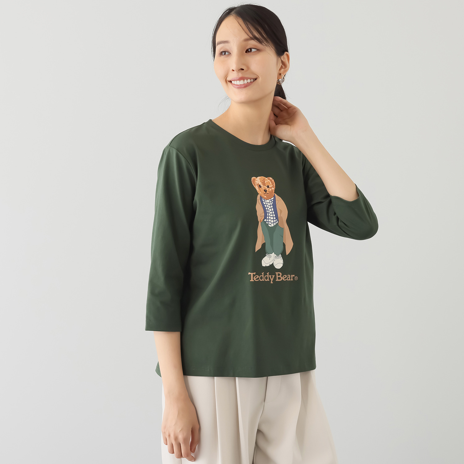 テディベア 七分袖 プリントプルオーバー