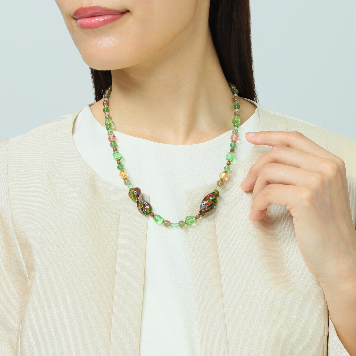 ラグーナ ベネチアンガラス ツイストビーズアクセント ネックレス