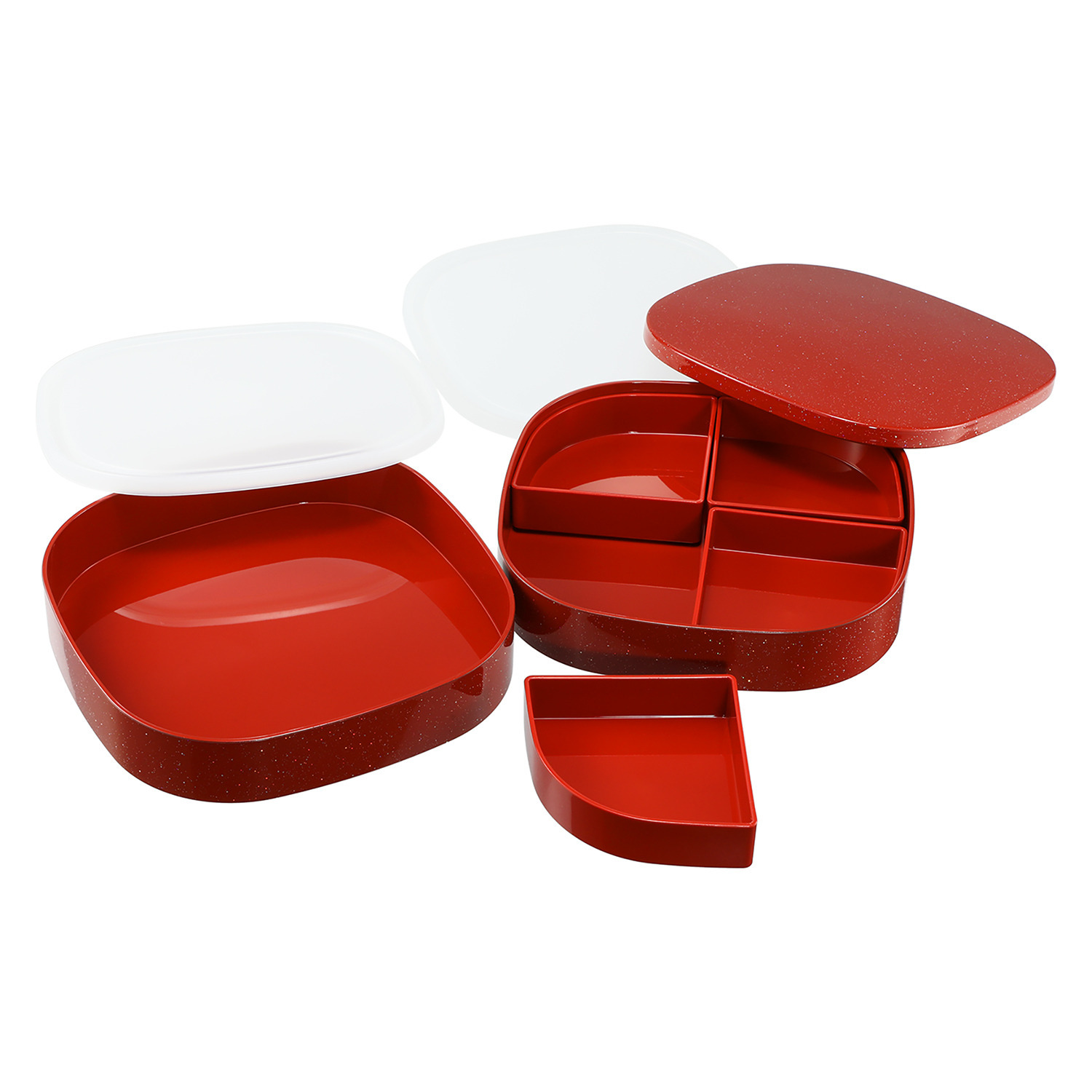 ジュエルキラメキ くつわ型二段重箱 仕切りボックス＆内蓋付き