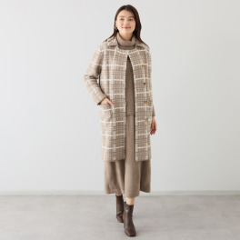ルーエン　ローズ 日本製 内モンゴル産 カシミヤ１００％ チェック柄ジャガード コート