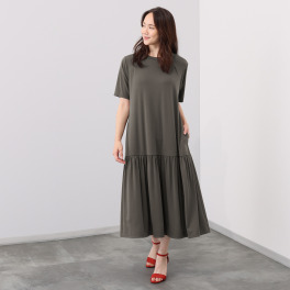 シルバーミントシュガー 柔らかカットソー 裾たっぷりティアード 半袖ワンピース