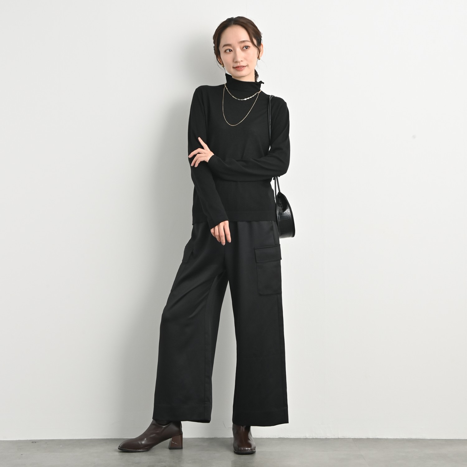 元町ゼラール なめらか＆きれい見え 洗える！　シルク混 ハイゲージニット ハイネックプルオーバー