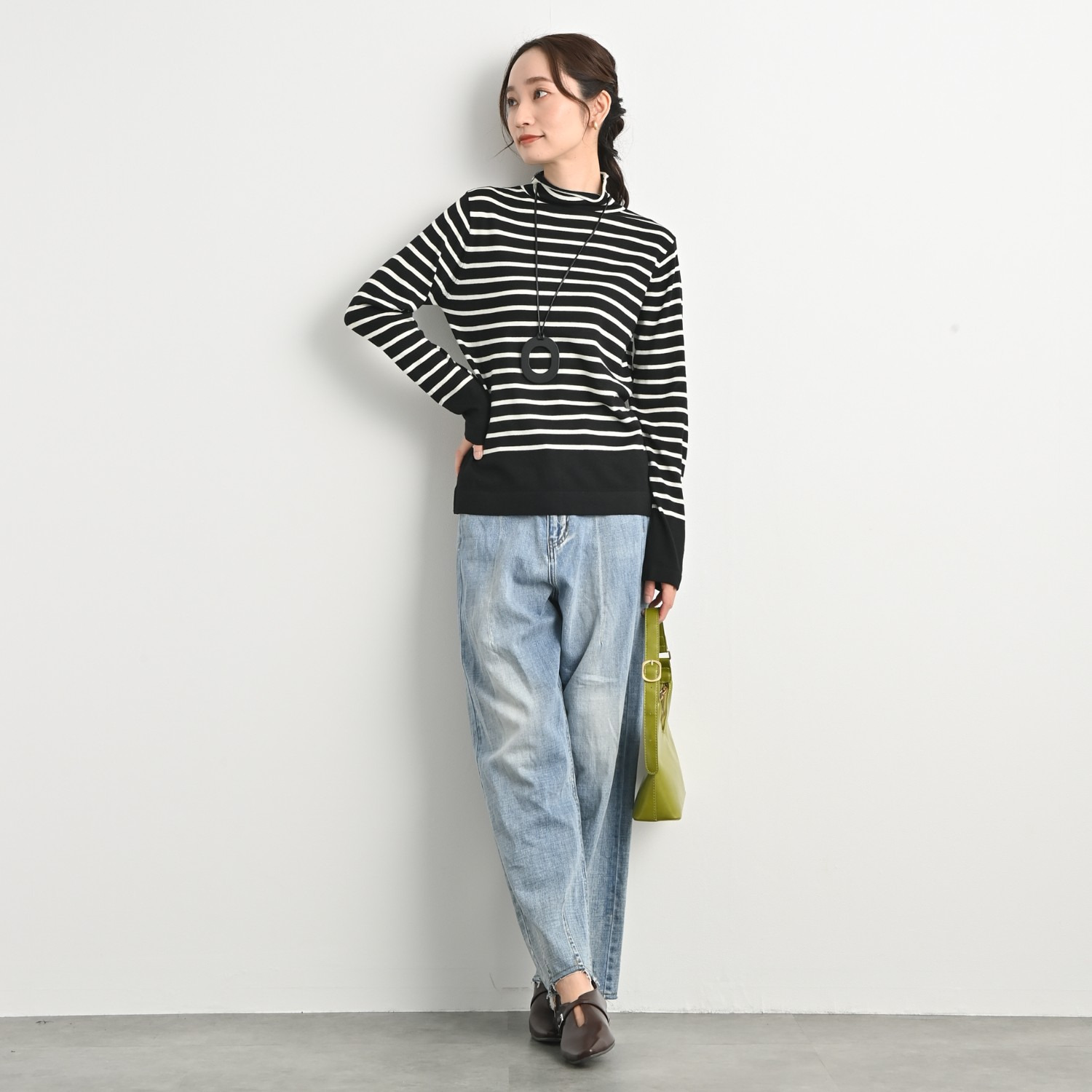 元町ゼラール なめらか＆きれい見え 洗える！　シルク混 ハイゲージニット ハイネックプルオーバー