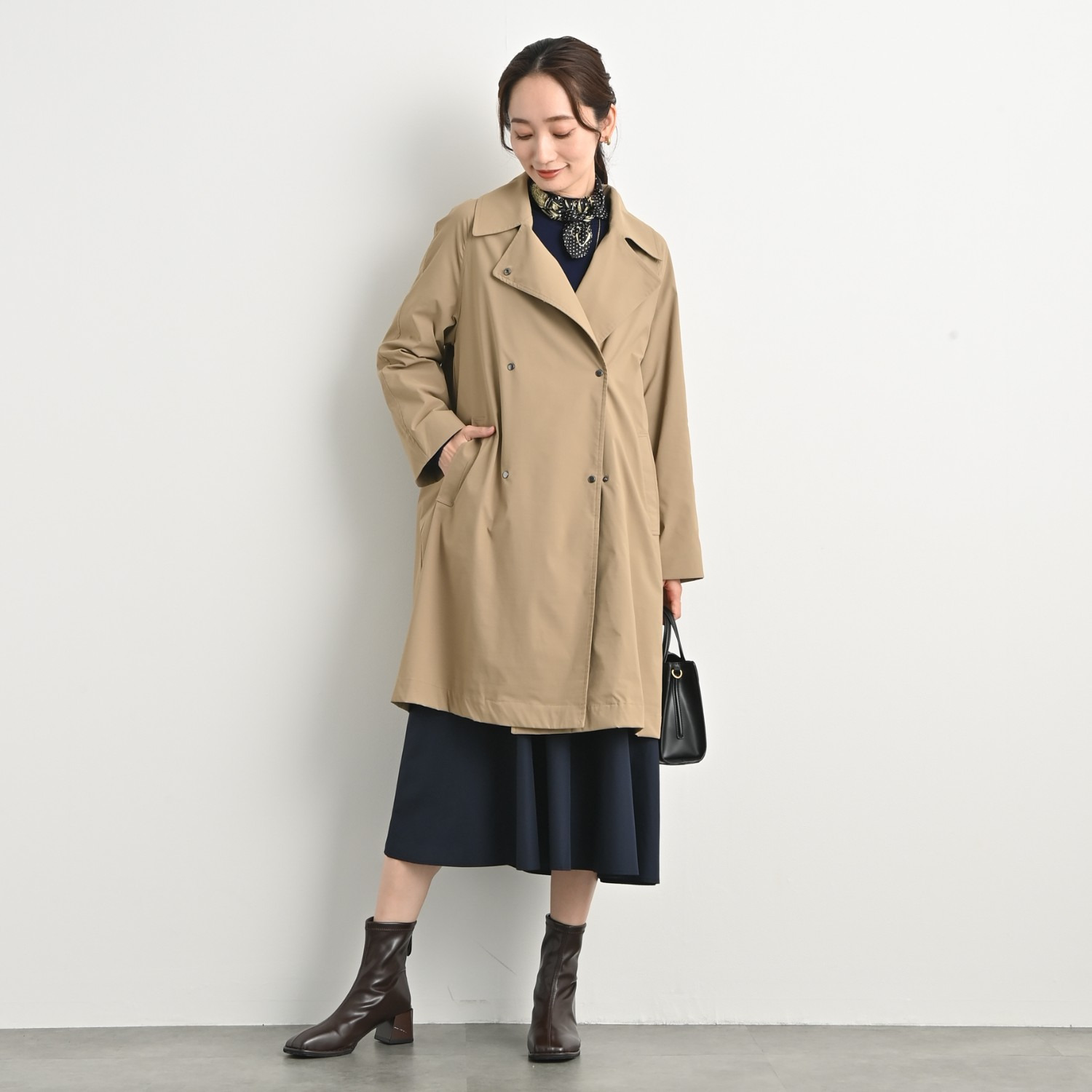 元町ゼラール 着回し抜群で大活躍！ フェイクファーベスト付 はっ水＆軽量ストレッチ ダブルフロントコート