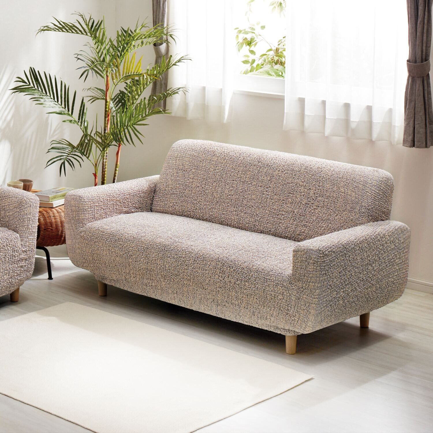 イタリア製 縦・横・ななめに伸びて ぴったりフィット シャーリングソファカバー ＜２人掛け＞