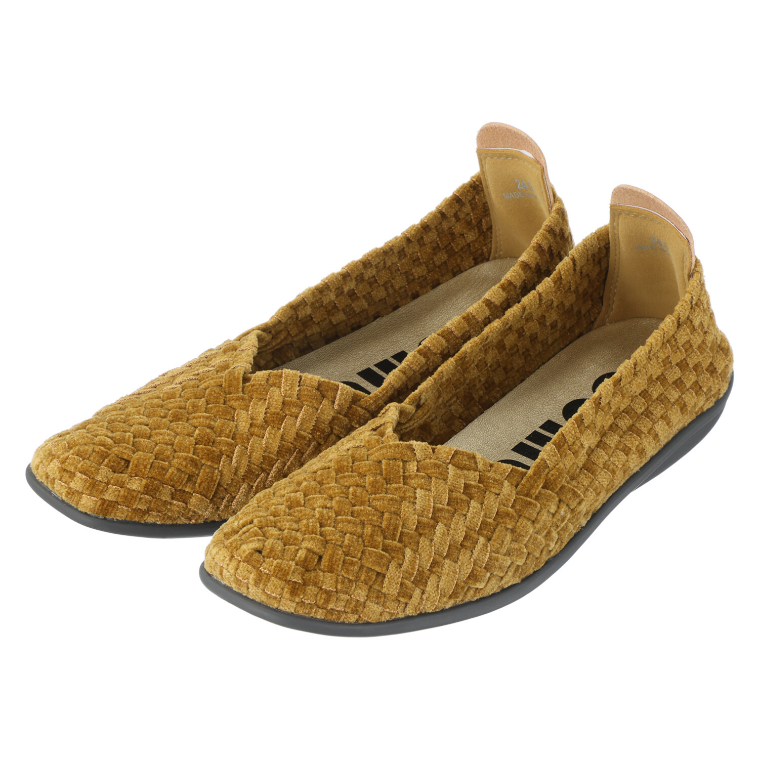 ゴムゴム ツイード調 柔らかゴムメッシュ スクエアトゥ 洗えるフラットシューズ