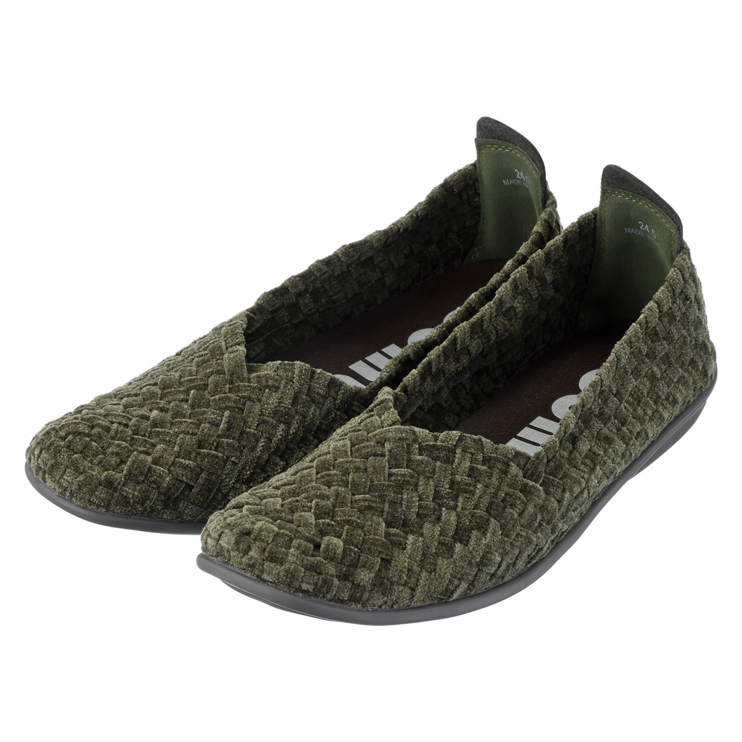 ゴムゴム ツイード調 柔らかゴムメッシュ スクエアトゥ 洗えるフラットシューズ