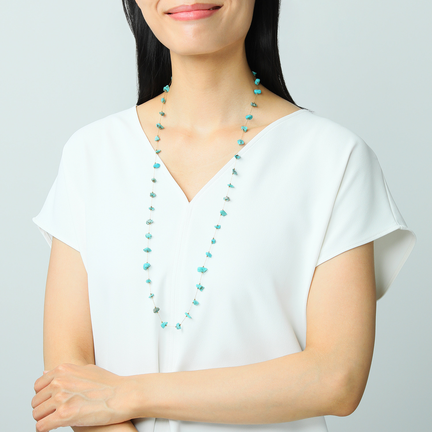 デルークス ステンレス ジェムストーン ステーション ロングネックレス