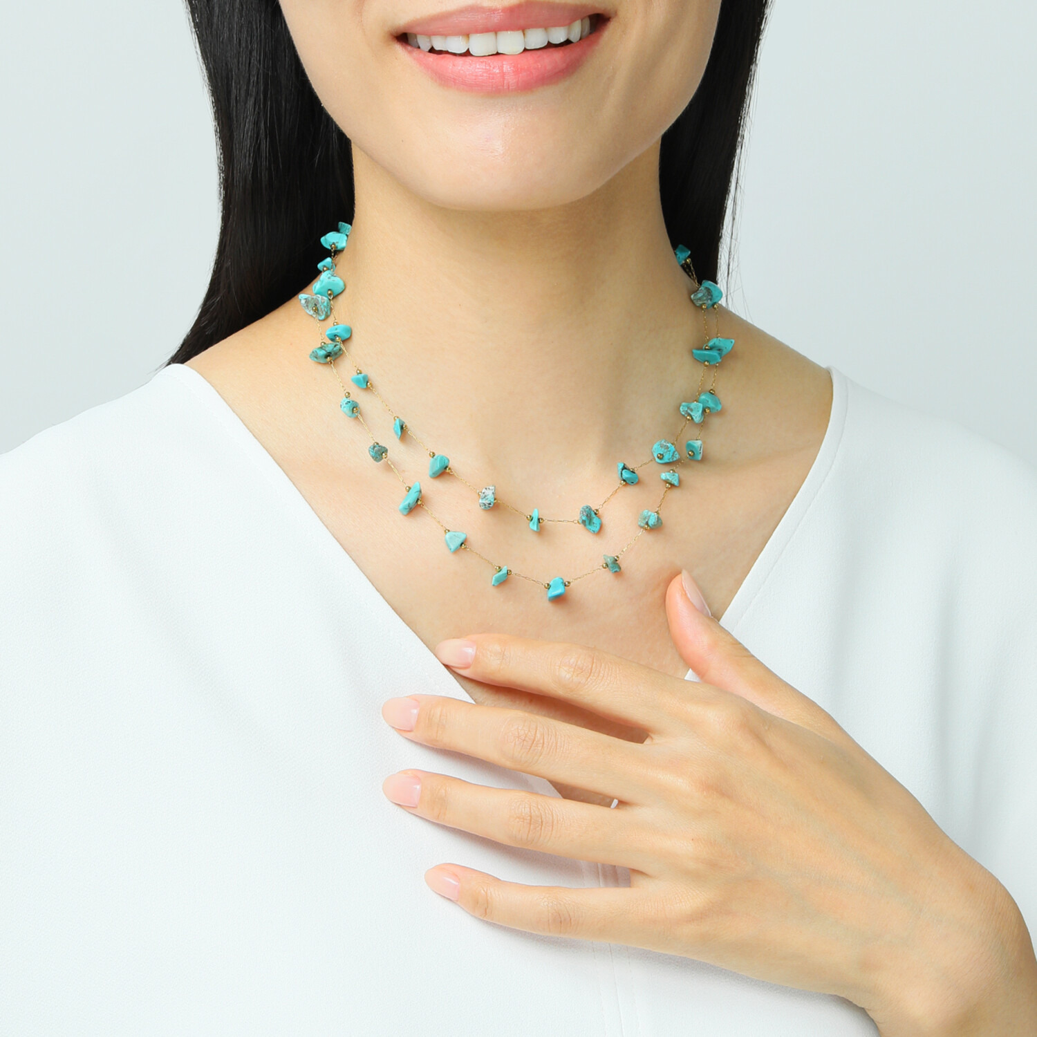 デルークス ステンレス ジェムストーン ステーション ロングネックレス