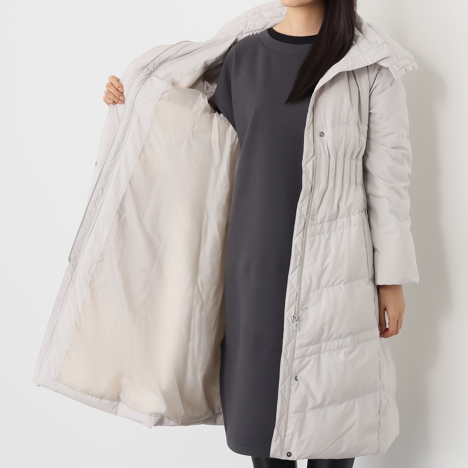 スタイルフライ はっ水 ウエストステッチで細見え Ａライン ロングダウンコート