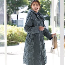 スタイルフライ はっ水 ウエストステッチで細見え Ａライン ロングダウンコート