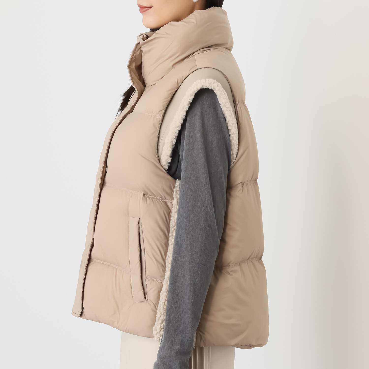 スタイルフライ はっ水 シープボア調切替 ダウンベスト