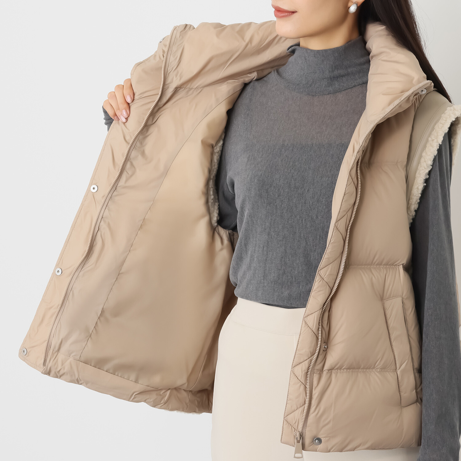 スタイルフライ はっ水 シープボア調切替 ダウンベスト