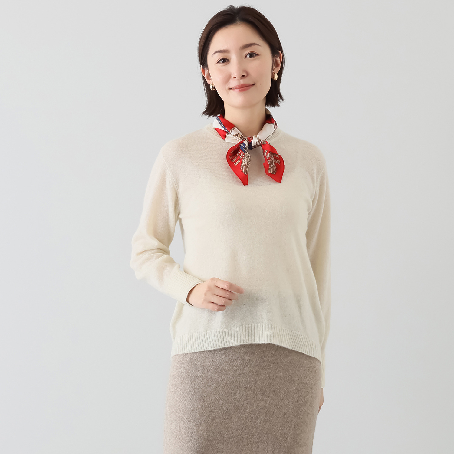 ソアージュ ベビーアルパカ ふんわり暖かい レイヤード風 ニットプルオーバー