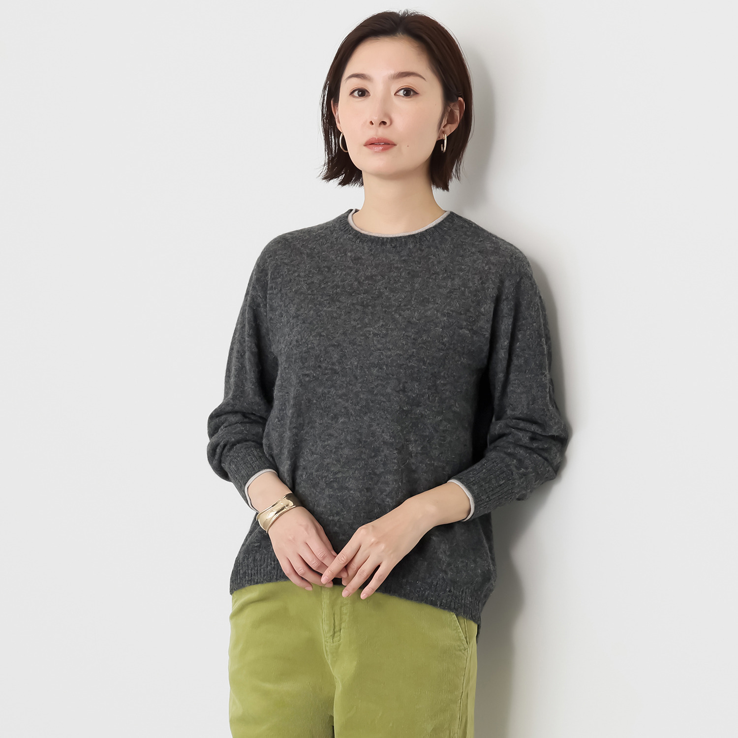 ソアージュ ベビーアルパカ ふんわり暖かい レイヤード風 ニットプルオーバー