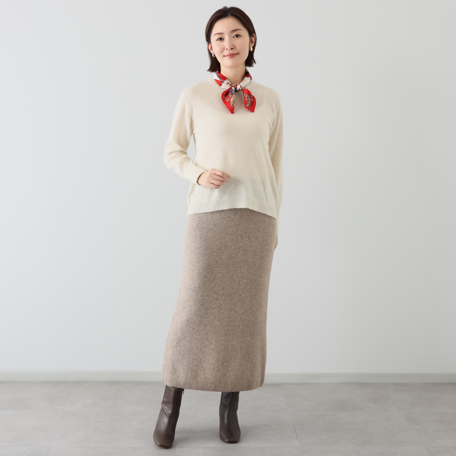 ソアージュ ベビーアルパカ ふんわり暖かい レイヤード風 ニットプルオーバー